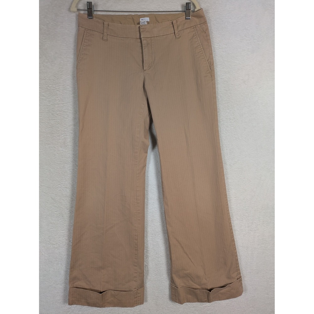 GAP Trousers Women's 8 Tan Khaki Straight Leg Cuffed Hem Low Rise Stretch